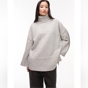 NWT Topshop premium knit pure lambswool oversized turtle‎ neck sweater US 0/2